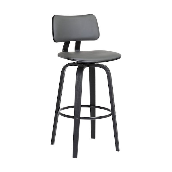 Armen Living Pico 26" Swivel Black Wood Counter Stool in Gray Faux Leather with Black Metal LCPIBABLKGRY26 - main